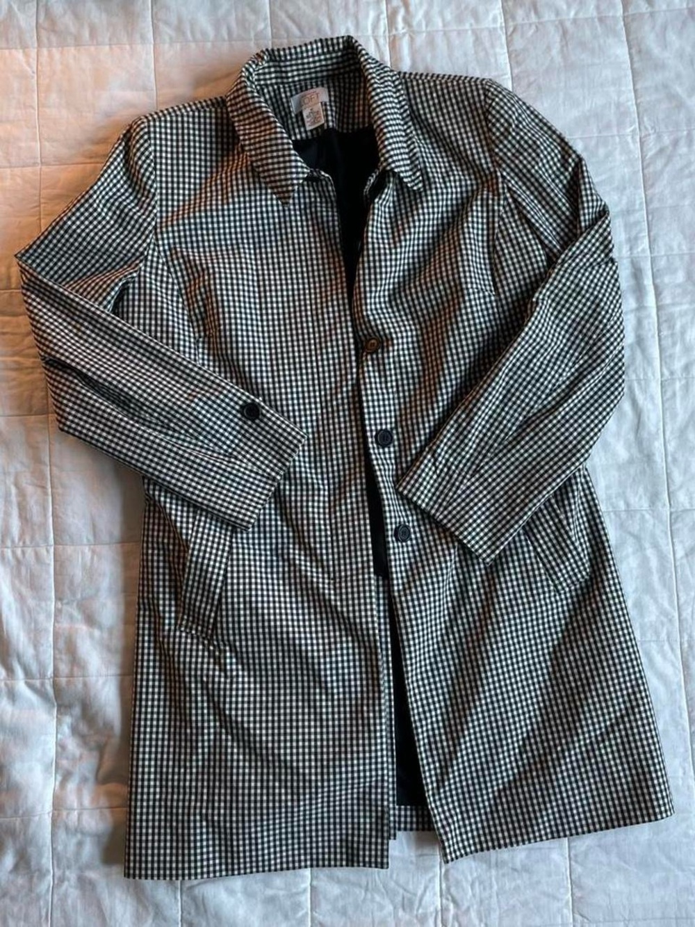 Ann Taylor LOFT Black & White Checkered Trench Coat - M